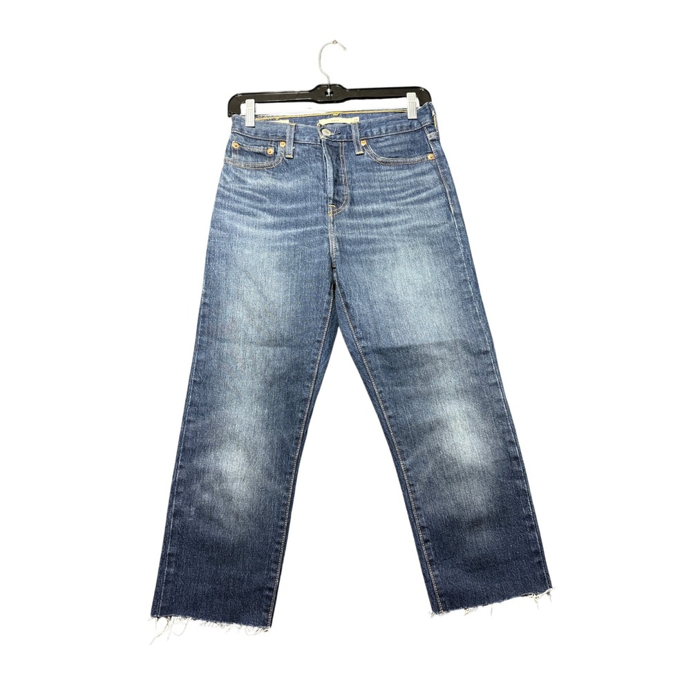 Levi's Wedgie Straight Jeans Women 25 Blue Excellent High Rise Raw Hem‎